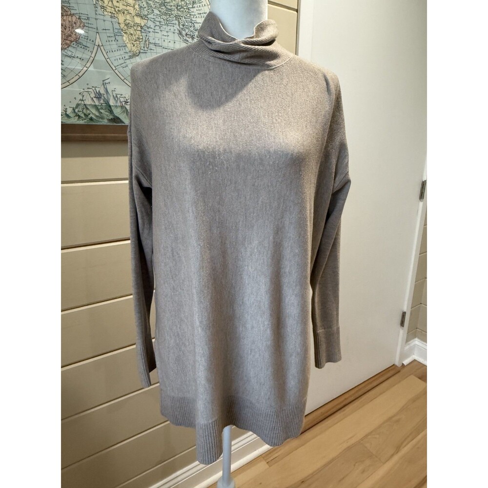 LOFT Cowl Neck Turtleneck Sweater Beige Sz S Capsule Career Minimalist